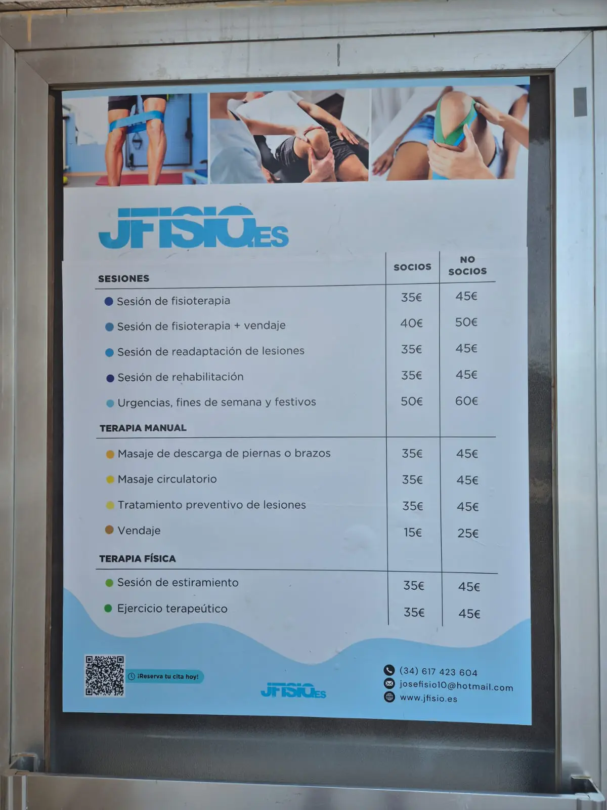 Tarifas clínica La Eliana, jfisio.es